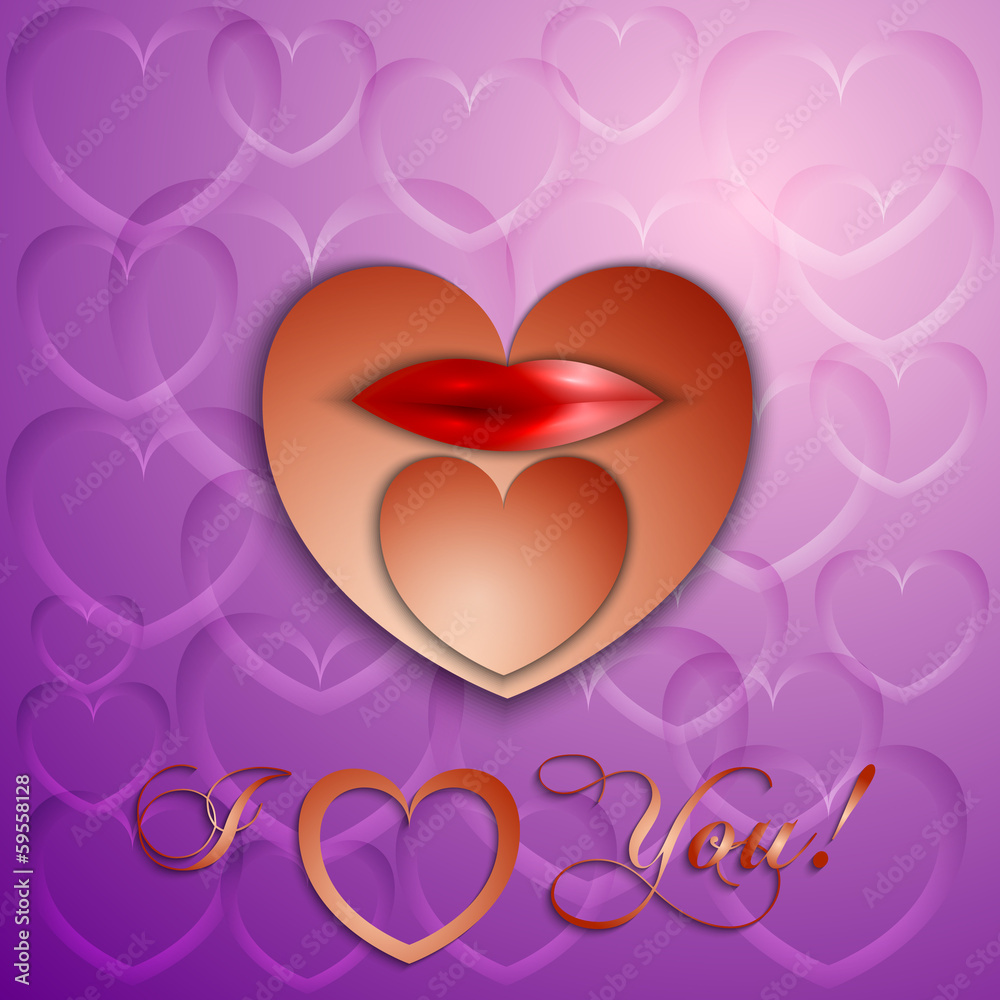 Vector paper cut Valentine card with hearts and lips Vector paper cut Valentine card with hearts and lips