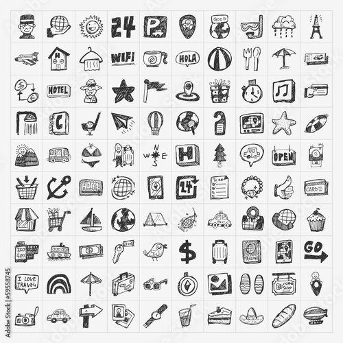 doodle travel icons set