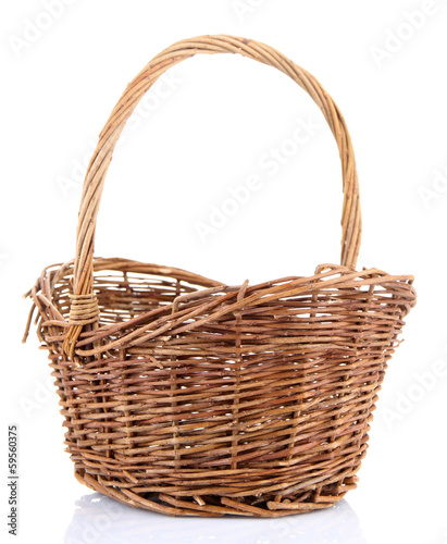 Empty wicker basket, isolated on white