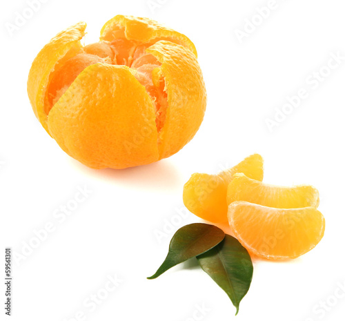 Ripe tangerines isolated on white