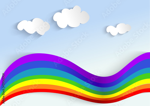 background with rainbow and clouds, applique