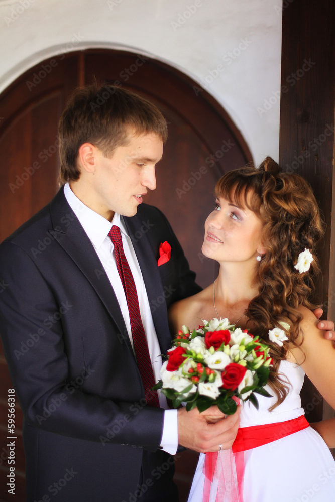 bride and groom walking