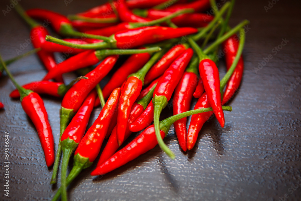 Hot Thai Red Chili Peppers on table
