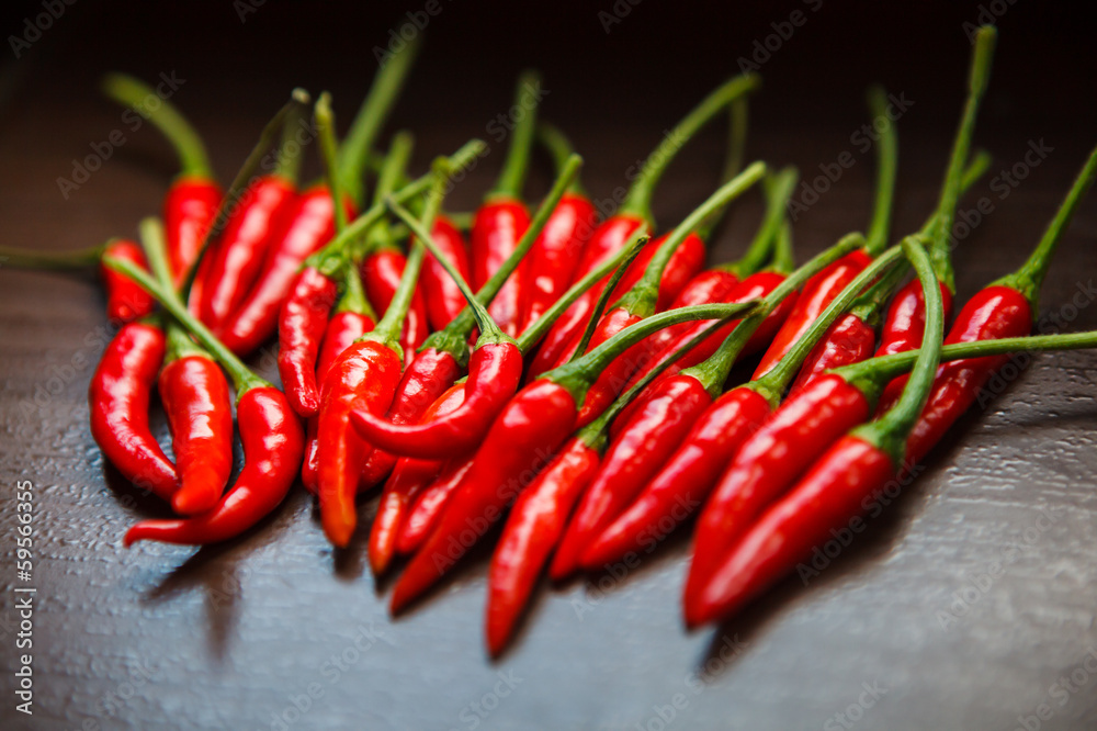 Hot Thai Red Chili Peppers on table