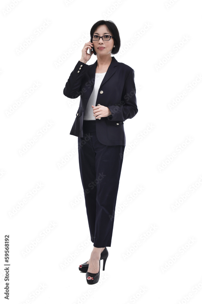 Full body Isolated young business woman speaking phone Full body Isolated young business woman speaking phone