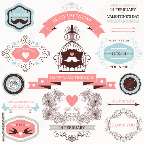 Vector collection of decorative valentines day design elements.