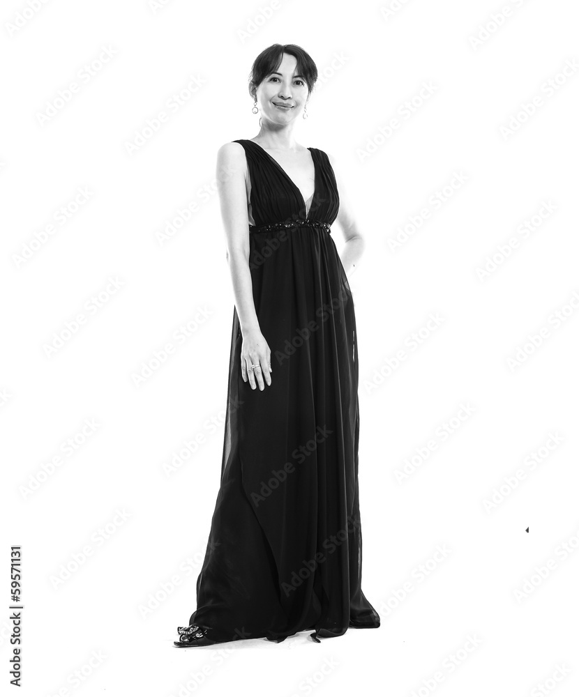 girl in a black wedding dress - black and white