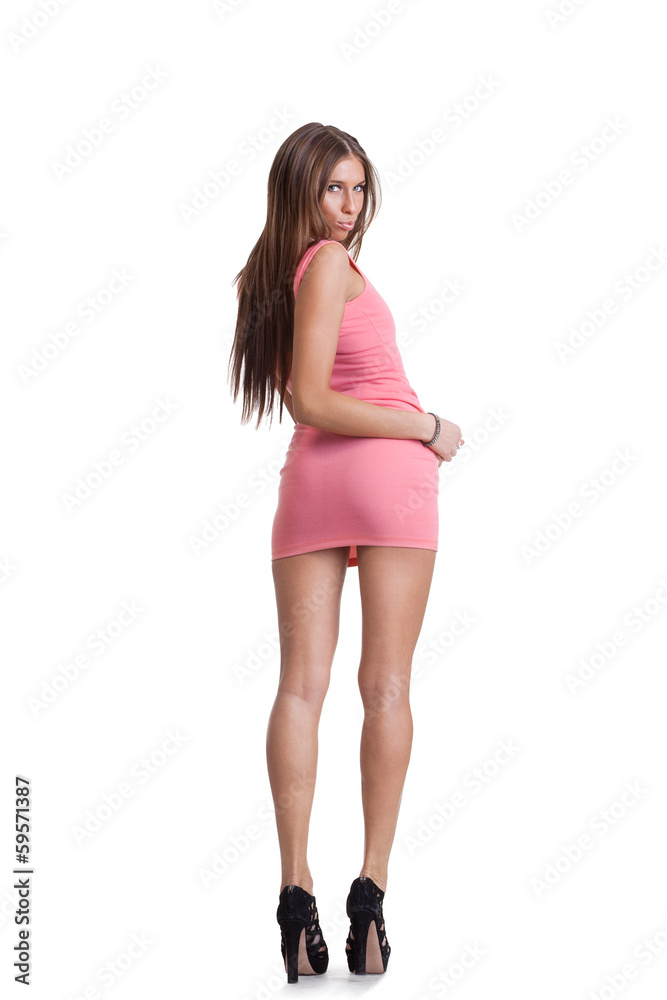 Young woman in pink dress Young woman in pink dress