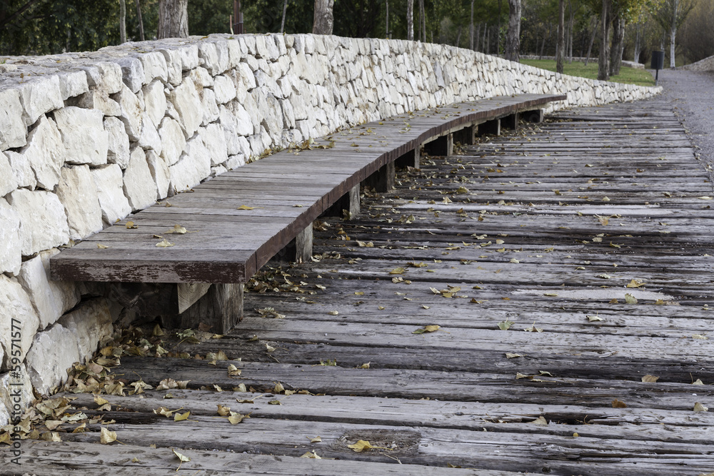 Fototapeta premium wooden bench in a public park