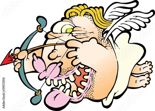 A silly cupid flying with his bow and arrow for valentine