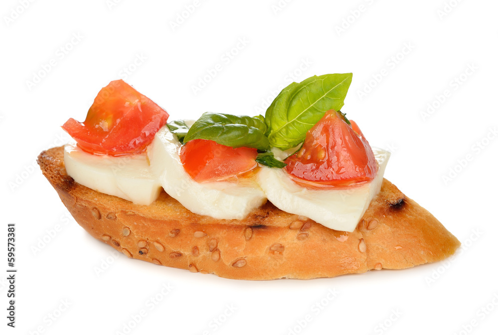 Bruschetta with mozzarella and tomatoes Bruschetta with mozzarella and tomatoes