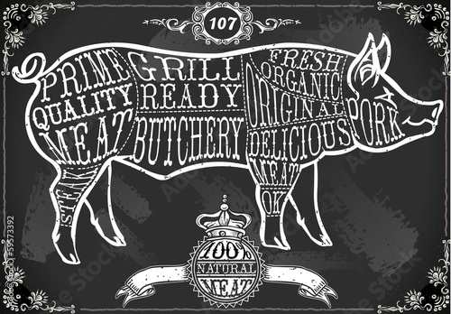 Vintage Blackboard Cut of Pork vector