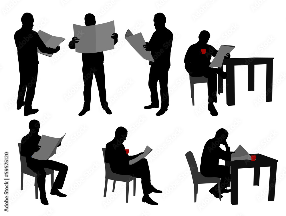 Obraz premium man reading newspapers silhouettes - vector