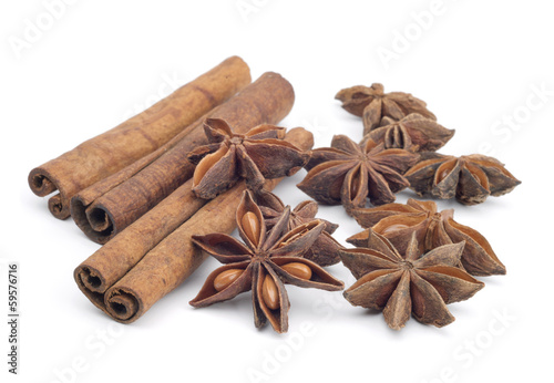 anise and cinamon isolated on white background
