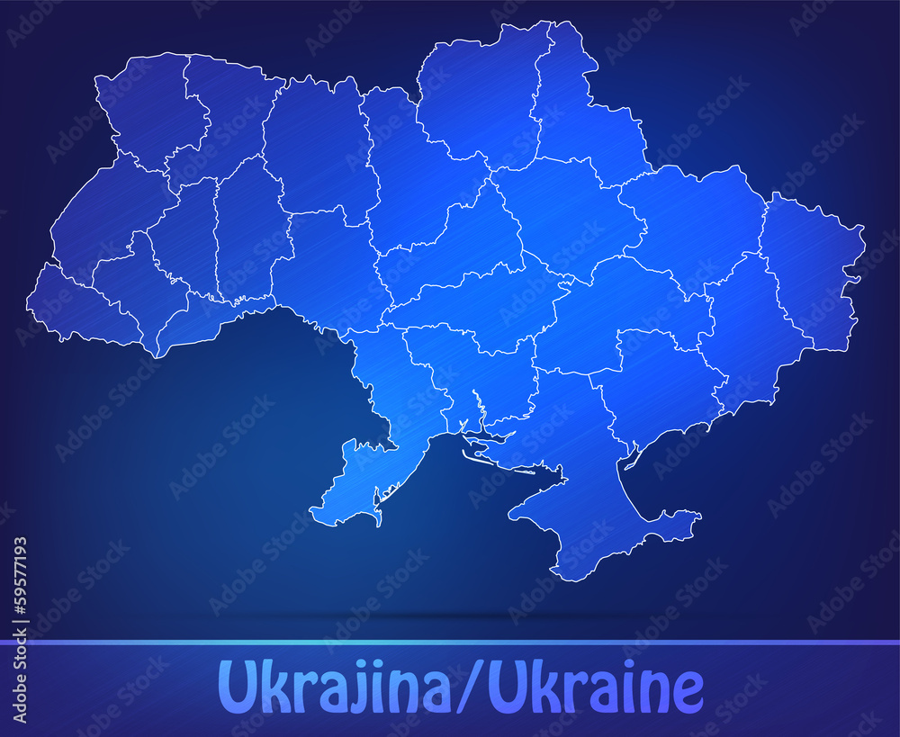 Grenzkarte von Ukraine mit Grenzen in einfarbig Scribble