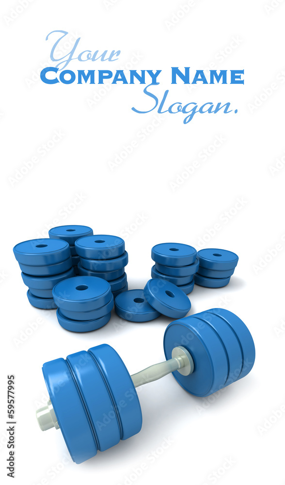 Blue dumbbells and heap of weights Blue dumbbells and heap of weights