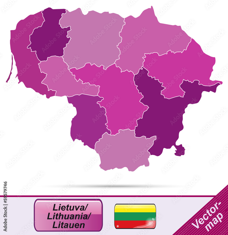 Grenzkarte von Litauen mit Grenzen in Violett
