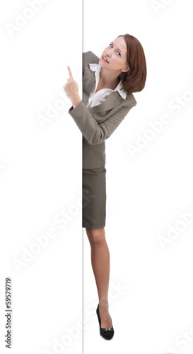 Pretty business woman in gray suit isolated on white background