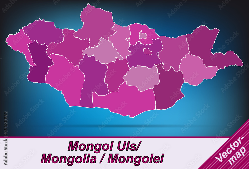 Grenzkarte von Mongolei mit Grenzen in Violett