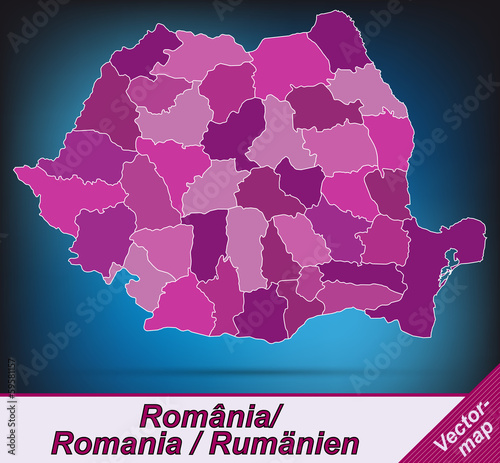 Grenzkarte von Rumaenien mit Grenzen in Violett