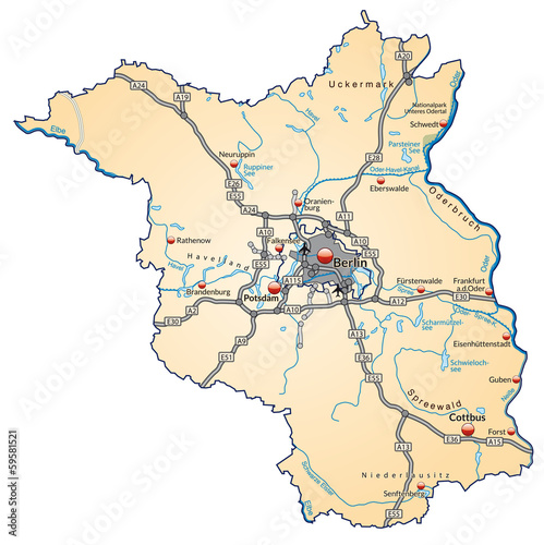 Brandenburg  mit Verkehrsnetz in Pastelorange