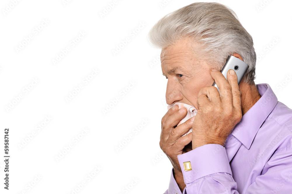 Elderly man calling to the doctor Elderly man calling to the doctor