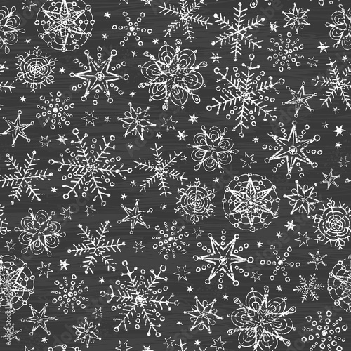 vector chalkboard black and white snowflakes seamless pattern