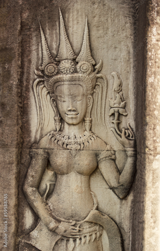 Detail of stone carvings in Angkor Wat
