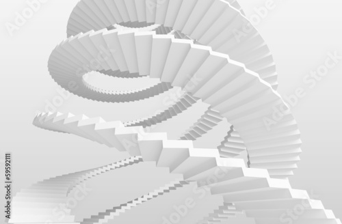White spiral stairs on gray background. 3d illustration