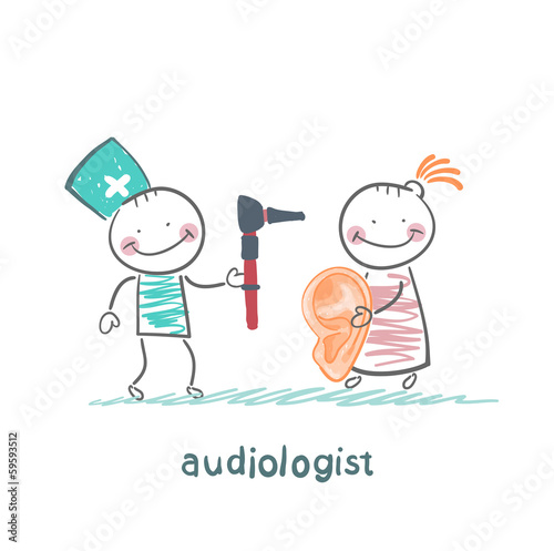 otolaryngologist yells into a megaphone on patient