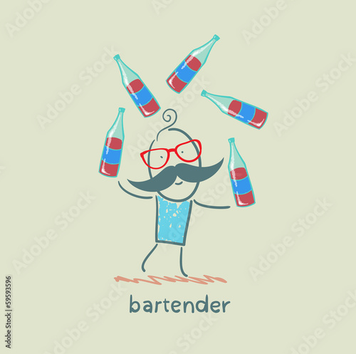 bartender juggling bottles of wine