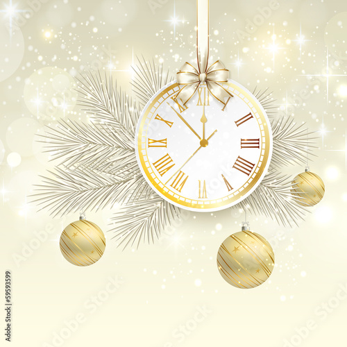 New year vector background with gold clock