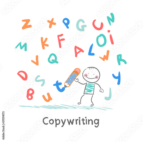 copywriter writes letters in pencil