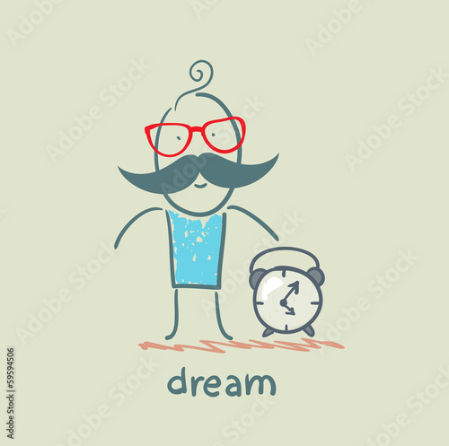 man with an alarm clock after sleep