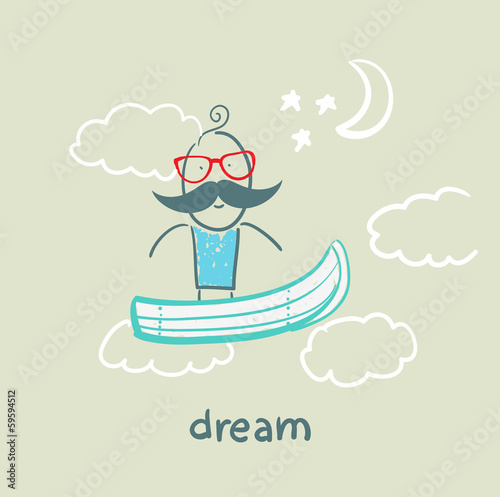 man flying in a dream boat