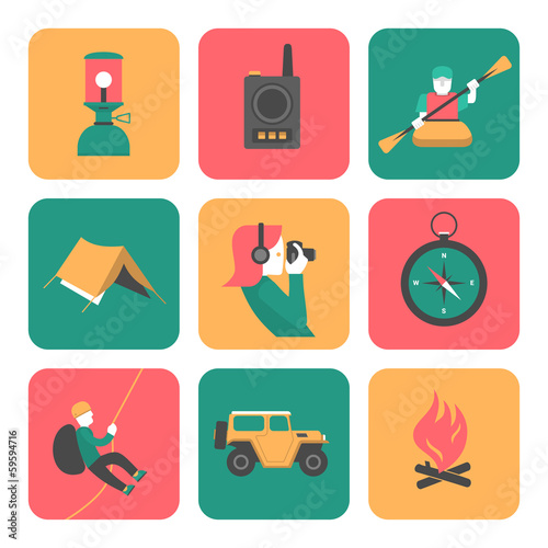 Flat icons of travel and adventure