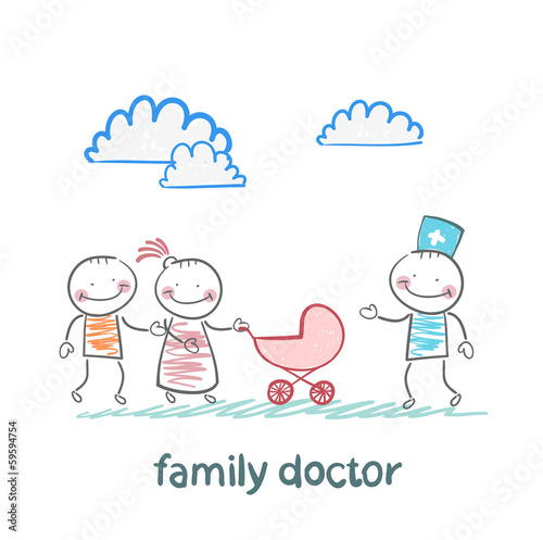family doctor treats the father, mother and baby