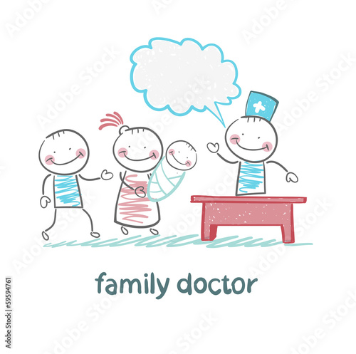 family doctor treats the mother, father and child