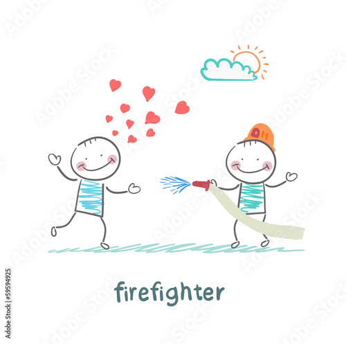 firefighter extinguishes a girl who fell in love