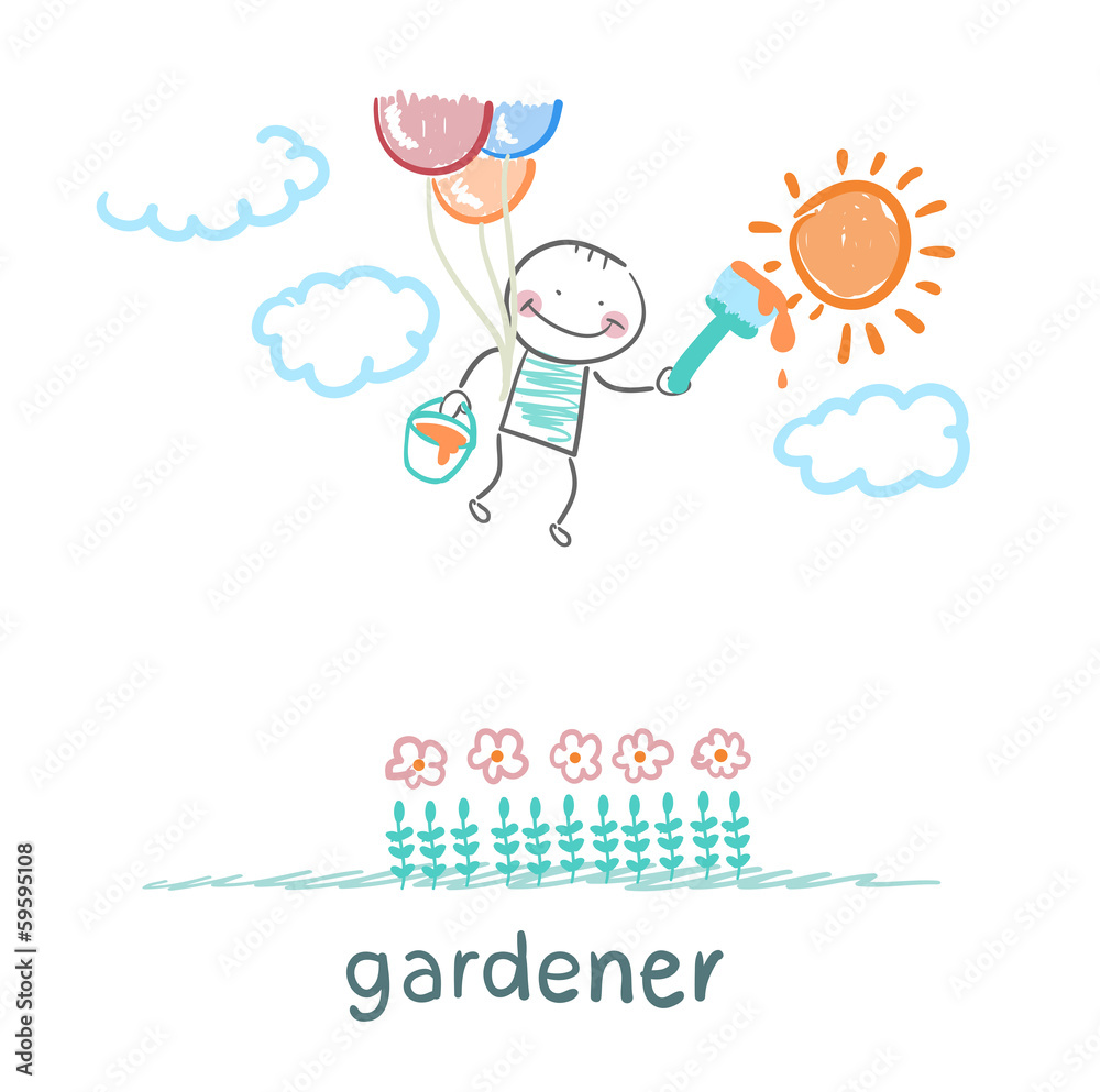 gardener draws sun flower