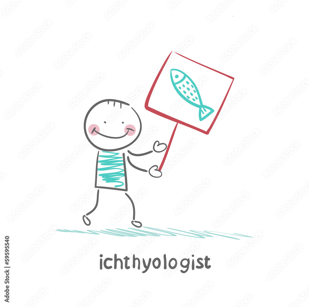 ichthyologist holds a banner with fish ichthyologist holds a banner with fish