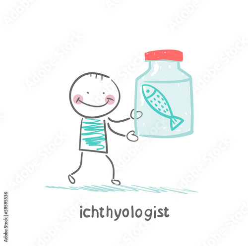 ichthyologist looks at the fish in the pot