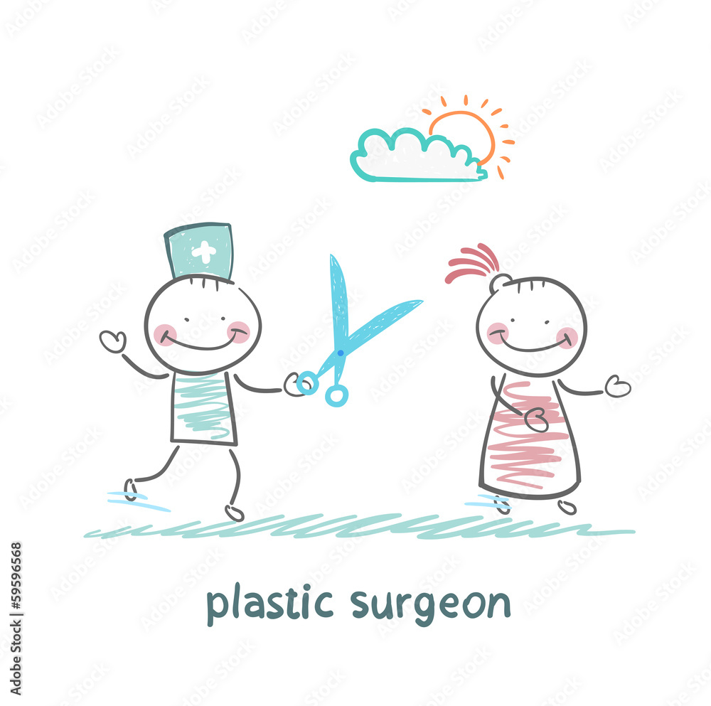 plastic surgeon with scissors running for the patient plastic surgeon with scissors running for the patient