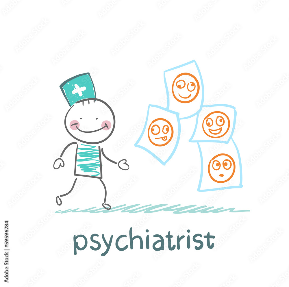psychiatrist studying photos of demented patients psychiatrist studying photos of demented patients