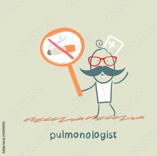 pulmonologist holding posters with a picture of a cigarette
