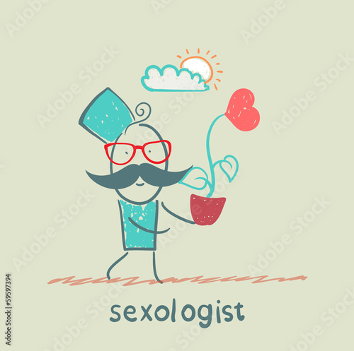 Sexologist  is holding a flower with a heart
