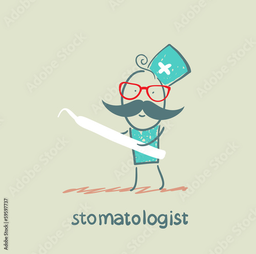 stomatologist with a tool for the treatment of tooth