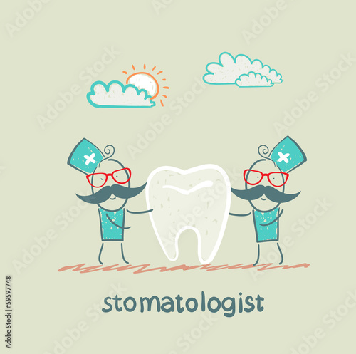 stomatologist examining patient tooth