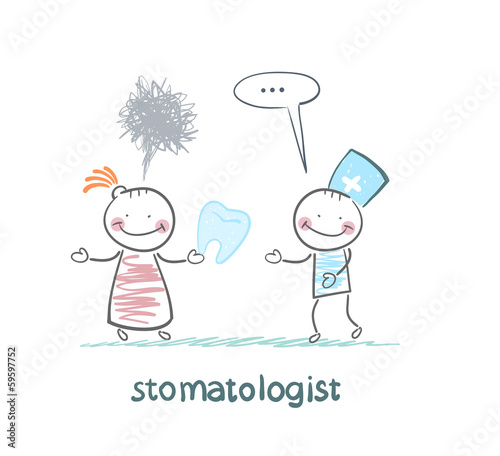 stomatologist says to the patient, who is holding a bad tooth