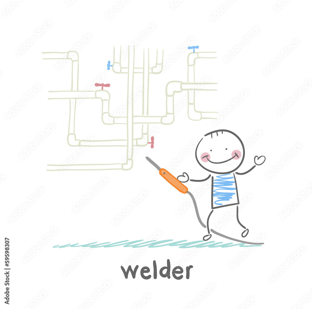 welder near pipes with welding machine welder near pipes with welding machine